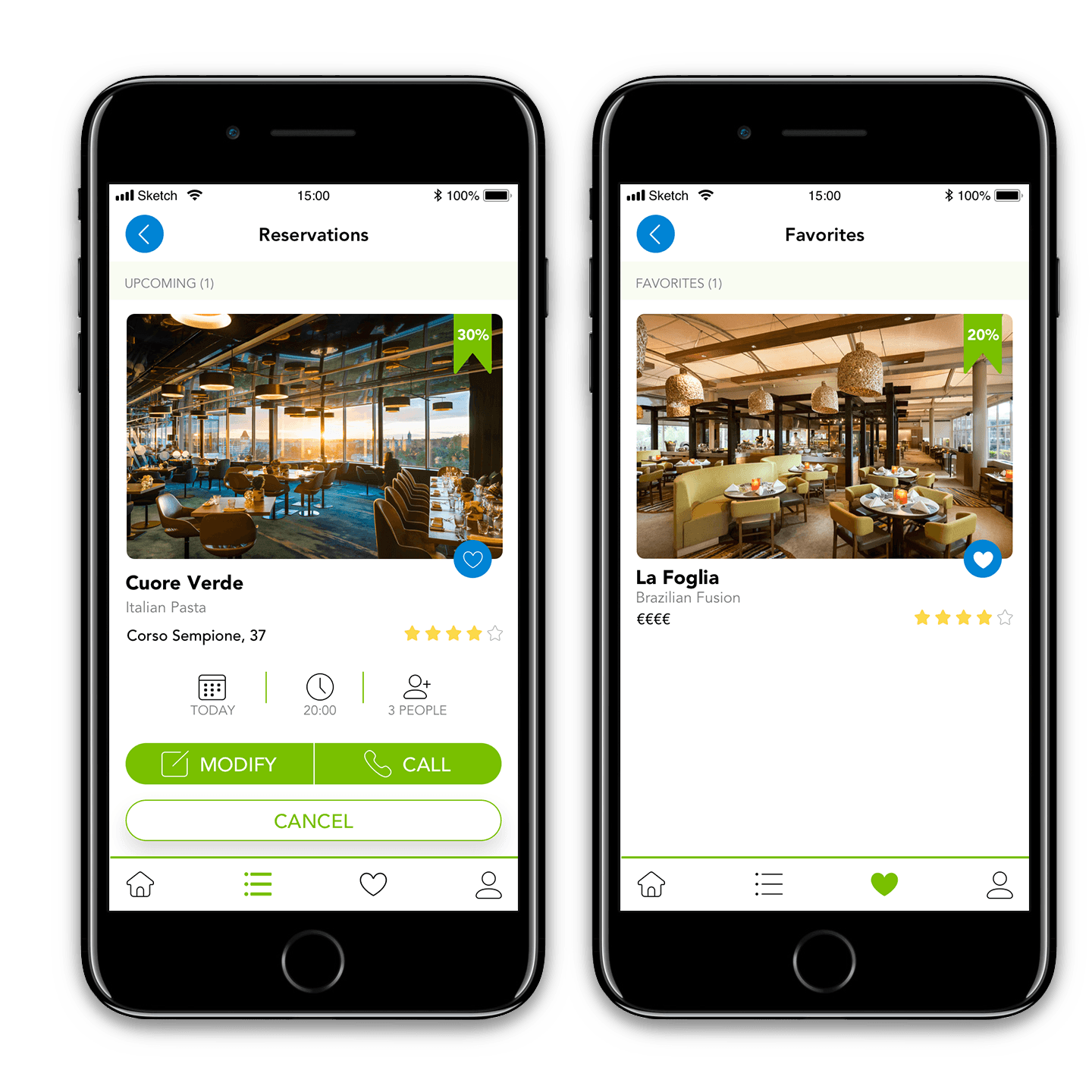 Booked and favorites application screens